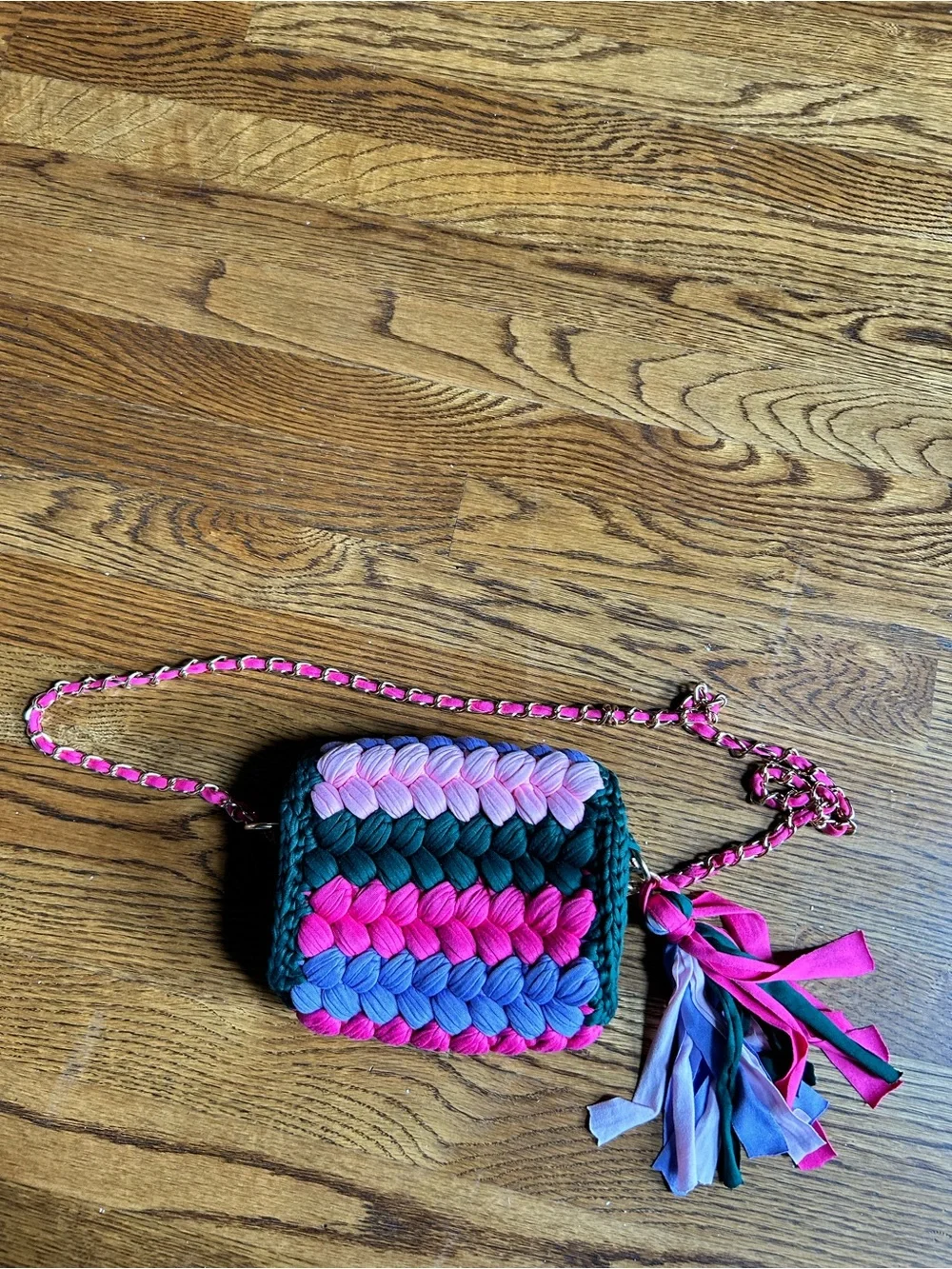 Handmade Colorful Crochet Crossbody Purse Pink, Blue, Lavender, Teal w/ tassel